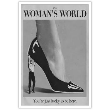 Imagem de Retrô This Is A Woman Is World Pôster Feminista Tela Arte de Parede Moderno Preto e Branco Feminino Quente Quarto Meninas Estéticas Pintura Para Casa Quarto Dormitório Decoração de Parede 20 x 30 cm