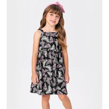 Imagem de Vestido Menina Popeline Borboletas Trick Nick Preto, 2, Preto
