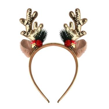 Imagem de Tiara de orelhas de rena de Natal cintilantes para mulheres, meninas, lindos alces dourados, chifres de veado, faixa de cabelo, festival, Natal, Natal, acessórios de cabelo, festa de Halloween, cabine