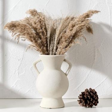 Imagem de LUKA Vaso de cerâmica antigo com 2 alças, vaso rústico de 23,5 cm, decoração minimalista, vasos decorativos para decoração de casa, mesa, sala de estar, prateleira, decoração de Natal (grande, branco)