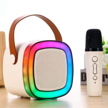 Imagem de Caixa Som Karaokê Adulto Bluetooth Microfone Sem Fio Luz Led - Bivena