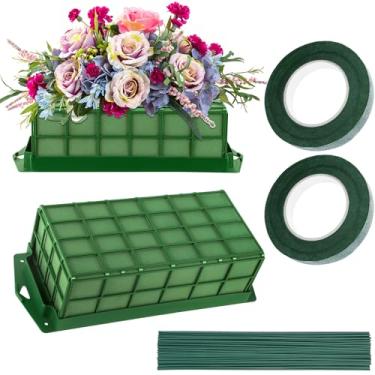 Imagem de Aodaer 2 peças de gaiola de espuma floral com espuma floral para flores frescas e artificiais, retangular, suporte de tigela de flores secas e molhadas para casamentos, decorações de arranjo de casa e