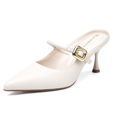 Imagem de NEWBELLA Sandálias femininas de salto fino com salto fino e salto agulha, Creme, 8 Wide