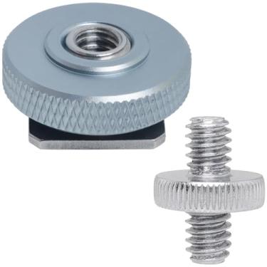 Imagem de LUORNG Suporte de sapata de aço inoxidável 3/8 macho para 1/4 fêmea nível único cinza prateado 1/4 macho para 1/4 macho parafusos adaptador acessório flash câmera DSLR universal para monitor de luz de