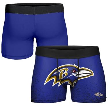 Imagem de FOCO Cueca boxer masculina NFL oficialmente licenciada pela cor do time com logotipo primário para fãs de futebol - Baltimore Ravens - Grande