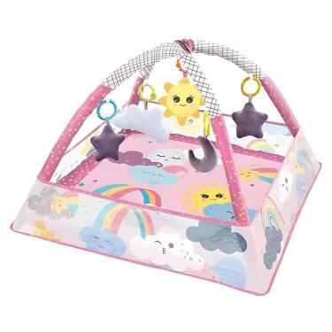 Imagem de Tapete De Atividade Infantil Com Bolinhas Rosa Céu Arco-Íris