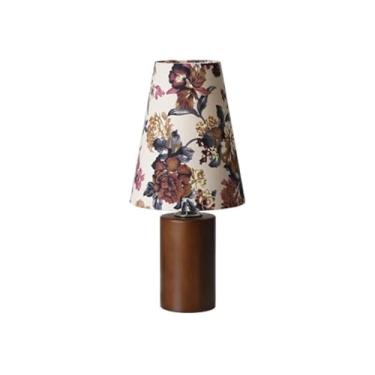 Imagem de Abajur de cabeceira Abajur de mesa floral retrô para quarto, abajur madeira, atmosfera romântica, tecido, luz noturna