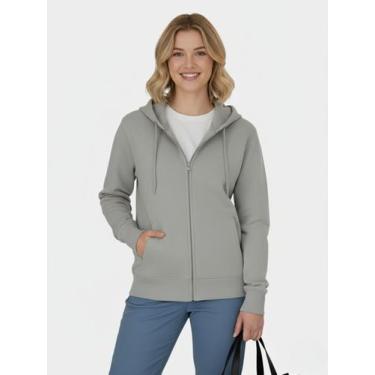 Imagem de Moletom Feminino Jaqueta Cinza com Ziper e Capuz Blusa de Frio Inverno