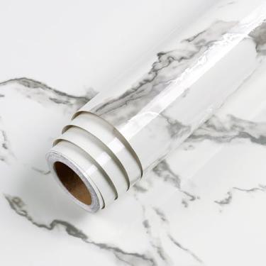 Imagem de LaCheery Papel de contato de mármore branco cinza 387 x 61 cm de largura Papel de parede impermeável para bancada de mármore branco para banheiro, cozinha, bancadas, bancadas, capas de bancada, rolo