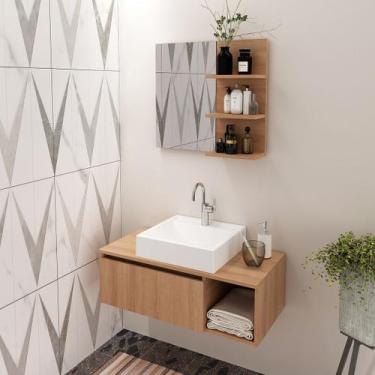 Imagem de Conjunto de Banheiro com Balcão Gabinete Suspenso 1 Porta e Nicho e Es