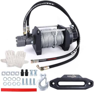 Imagem de tekstap Guincho hidráulico de 9071.8 kg, cabo de aço 1/5.1 cm x 78 pés, relação de engrenagem: 36/1, motor hidráulico: BMR100, adequado para veículos com estações hidráulicas, caminhão off-road