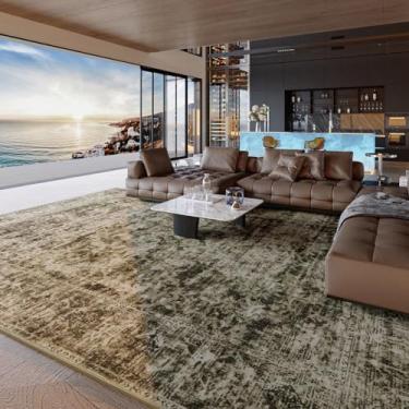 Imagem de Unirea Tapete de área de 22,5 x 30,5 cm para sala de estar, tapetes marrons laváveis grandes, tapete antiderrapante fino, antiderrapante, boêmio, vintage abstrato para quarto, sala de jantar, fazenda