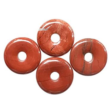 Imagem de Casaper Jaspe vermelho natural grande buraco 7 mm anéis circulares de moeda de rosquinha de cristal natural, pedra polida, contas de pingente de disco redondo plano para fazer joias, artesanato, 4