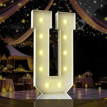 Imagem de ZFUNBO Letras iluminadas para letreiro de 1,2 m, letreiro de 1,2 m de altura, placa de LED grande para chá de bebê, decoração de bebê, decorações de aniversário, formatura, formatura (letra U)