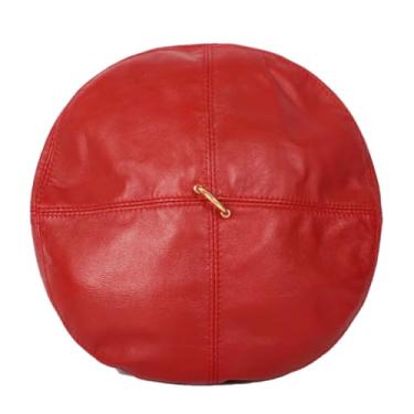 Imagem de Bonés femininos pintores europeus de inverno cor arco-íris boina fina boina couro real chapéu vermelho 59-60 cm