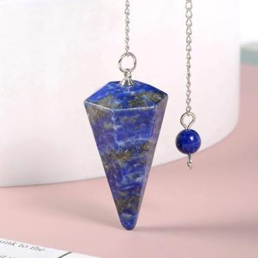 Imagem de Pêndulo de cristal de ponta de lápis-lazúli azul para cura e absorção de energia para meditação 37 mm