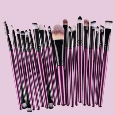Imagem de Conjunto de 20 pincéis de maquiagem para mistura, contorno, sobrancelha macia rosto e olhos pincéis cosméticos ferramentas de beleza para mulheres (roxo)