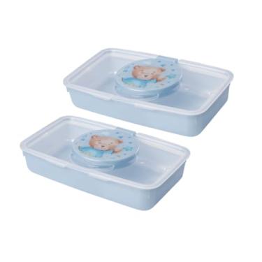 Imagem de Kit 2 Porta Lenço Umedecido Para Bebê Viagem Passeio Maternidade Tampa Com Borracha De Vedação (Ursinho)