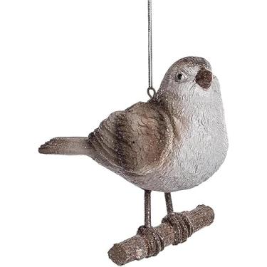 Imagem de The Bridge Collection Ornamento de pássaro de inverno de resina - Ornamento de Natal de pássaro marrom de 10 cm no ramo