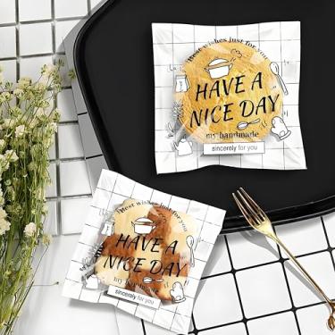 Imagem de 100 unidades de sacos autoadesivos para doces de biscoito - Have A NICE DAY placa padaria decoração autovedante saco de guloseimas de celofane sacos de presente para festa infantil, doces de chocolate