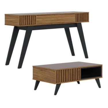 Imagem de Kit Aparador Com Mesa De Centro 1 Gaveta Preto Noce Milano - LYAM DECO