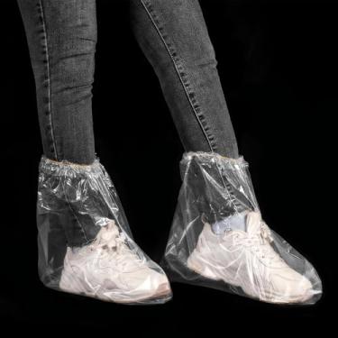 Imagem de 10 pares de capas de sapatos descartáveis à prova d'água - protetores de botas de chuva antiderrapantes para homens/mulheres, galochas de plástico espesso com punhos elásticos (transparente)