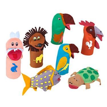 Imagem de Fantoches Animais Sortidos Feltro 7 Personagens Embalagem Plástico Carlu Brinquedos