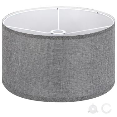Imagem de OUTON Abajur de tambor grande cinza para lâmpadas de chão, 44,5 cm superior x 44,5 cm inferior x 23 cm de altura, fácil de montar, abajures de linho de substituição para candeeiros de mesa e lâmpadas
