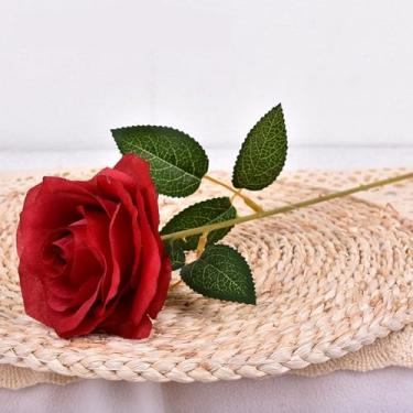 Imagem de Flores artificiais - flor de seda com hastes rosas vermelhas arranjos florais falsos para casa de banho escritório mesa central prateleira decoração de casamentos