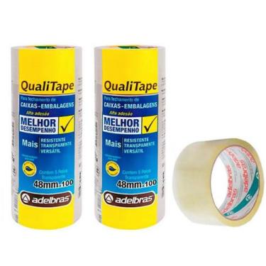 Imagem de Kit com 10 rolos de Fita Qualitape Transparente 48x100 - Adelbras