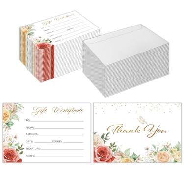 Imagem de Conjunto de 50 vales-presente de agradecimento para empresas, vales-presente em branco personalizados de 10 x 15 cm com envelopes para spa, salão, restaurantes, vouchers de cliente de 10 x 15 cm