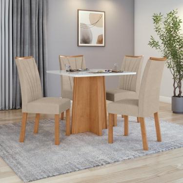 Imagem de Mesa 0,90 Celebrare Com 4 Cadeiras Apogeu Veludo Naturale Creme Amendoa Clean/off White