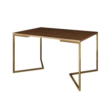 Imagem de Mesa De Jantar Industrial Retangular Amêndoa 137X90Cm Base V Dourada