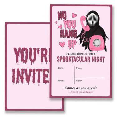 Imagem de VIYZZX Convites de fantasma de Halloween rosa Convites fantasma fantasma convites assustadores com envelopes conjunto de 20, preencher em branco, dupla face