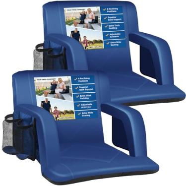Imagem de Sheenive Assento de estádio com suporte para as costas cadeiras acolchoadas com encosto e almofada, assento dobrável portátil com apoio de braço, 6 posições reclináveis, assento grande de estádio com