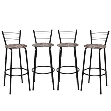 Imagem de Banqueta Altas Flórida Estrutura Preta 70cm Para Balcão Cozinha, Bar, Bistrô, Americano Kit 04 Unidades - Itagold (Floral Marrom)