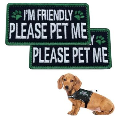 Imagem de 2 peças de adesivos para cães de serviço, I'm Friendly Please Pet Me, com suporte de gancho, emblema bordado para arreios, roupas, coletes e jaquetas para cães