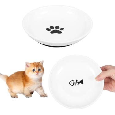 Imagem de Conjunto de tigelas de comida de gato, 2/4 peças, pratos de cerâmica para gatos com base de silicone antiderrapante, tigelas largas e rasas para alimentos úmidos/secos (estilo garra de gato + estilo
