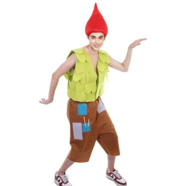 Imagem de BC GOODS BY Colete de folha masculino e calça de patchwork marrom | Traje de ramo Trolls Personagem Fantasias Verdes | Calça de tecido sintético com túnica de feltro para adultos | Fantasia de cosplay