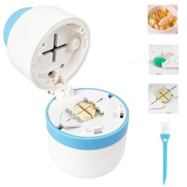 Imagem de Cortador de comprimidos de 1/4 com armazenamento, divisor profissional de 1/2 comprimido para comprimidos pequenos ou grandes, lâmina de aço inoxidável precisa e fácil (azul)