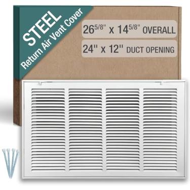 Imagem de Hoovate Grade de filtro de ar de retorno de 24 x 12 polegadas (abertura do duto) para filtros de 1 polegada, tampa de ventilação HVAC para parede e teto, aço revestido a pó com porta removível