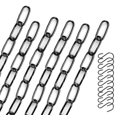 Imagem de Pacote com 6 correntes pretas para pendurar com ganchos, ganchos para plantas de jardim para pendurar comedouros de pássaros, outdoors, quadros-negros, cesta, plantadores, lanternas, sinos de vento e