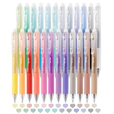 Imagem de Solati Canetas de gel apagáveis de 24 cores, canetas apagáveis coloridas de ponta fina de 0,7 mm, fazem com que os erros desapareçam, tintas de cores sortidas para desenhar, escrever, planejar e