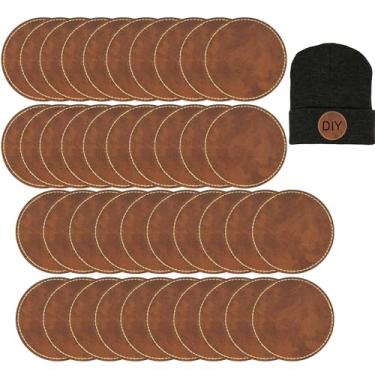 Imagem de QSYZAIL 40 adesivos de couro em branco para chapéus com adesivo para gravação a laser, personalização de prensa a calor (redondo, marrom)