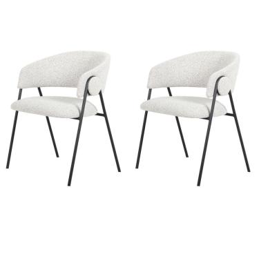 Imagem de Kit 2 Cadeiras Com Braços Toulouse Júlia Mara Fratini Tecido Bouclé Cinza Base Aço Carbono Preto