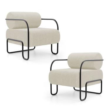 Imagem de Kit 02 Poltronas Decorativas Orgânica Living Miska Bouclê Off White - Desk Design