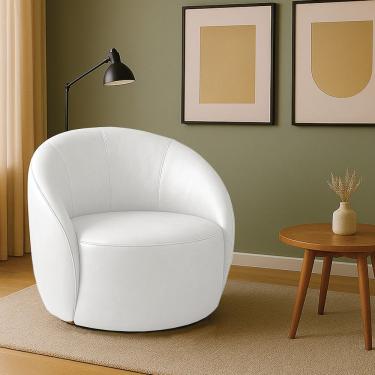 Imagem de Poltrona Decorativa Orgânica Giratória Lua Sintético Pu D03 - D'rossi Branco