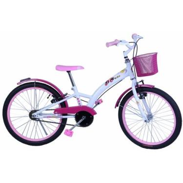 Imagem de Bicicleta Feminina Aro 20 Fashion com Cestinha Branco e Rosa - Dalanni