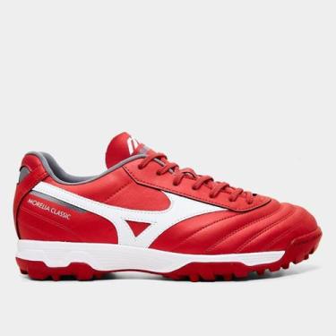 Imagem de Chuteira Society Mizuno Morelia Classic Unissex, Vermelho, Branco, 38