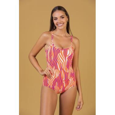 Imagem de Maiô Alças Fixas Estampado - Cor De Cacau, G, Zebra pink power